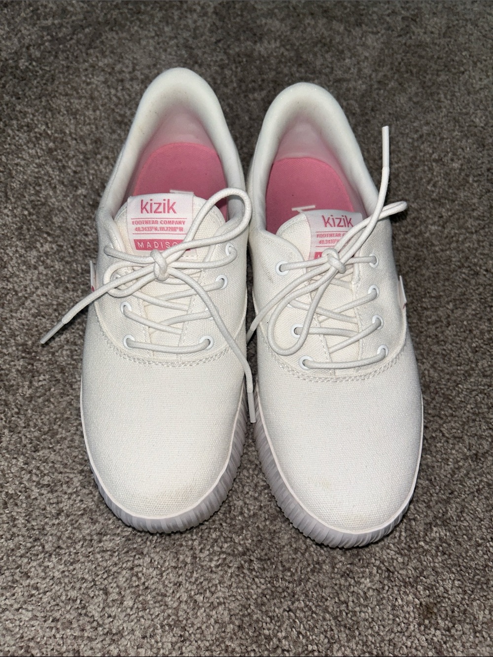 Kizik Women's White Canvas Sneakers with Pink Insole